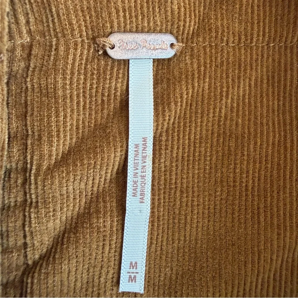 Free People Brown Corduroy Button Back Puff Boat Neck Top -Cording Around Blouse